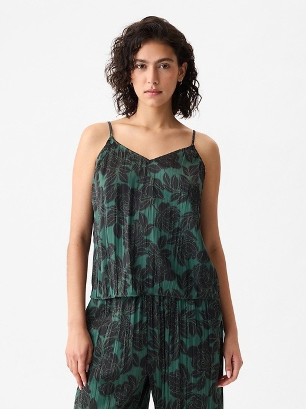 Gap Crinkle Satin Green Floral Camisole Top